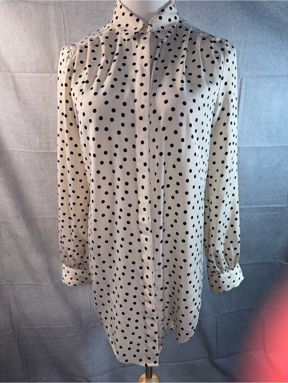 2194-Express Cream and Black Polka Dot Button-Down Shirt